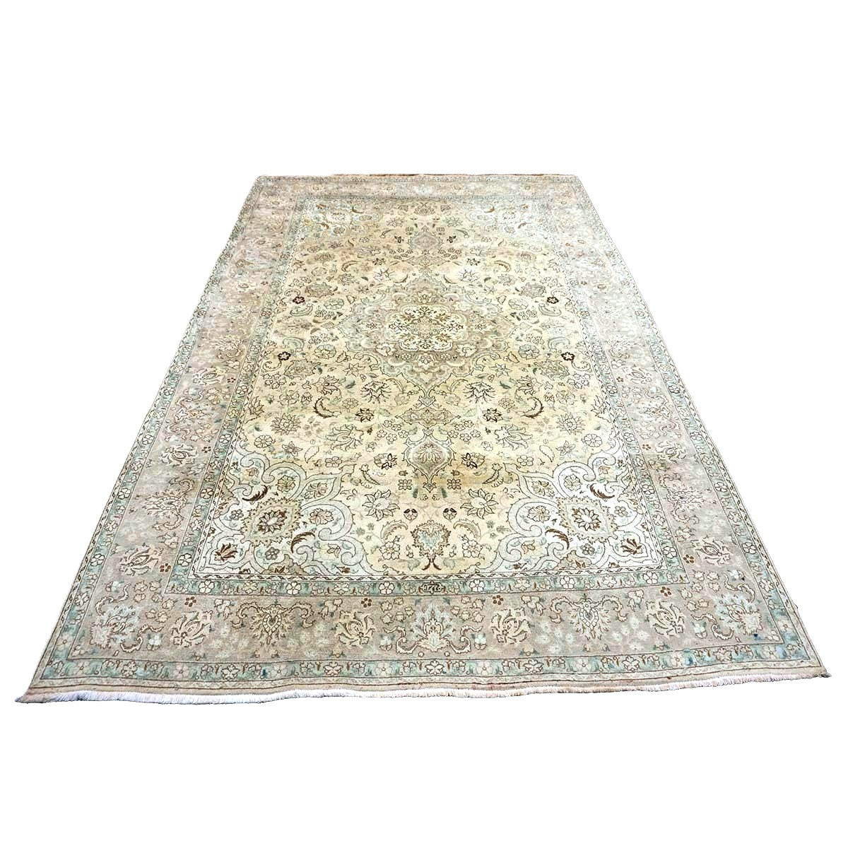 Antique Persian Tabriz Wool 6x10 Ivory, Grey & Light Blue Handmade Area Rug #1140393
