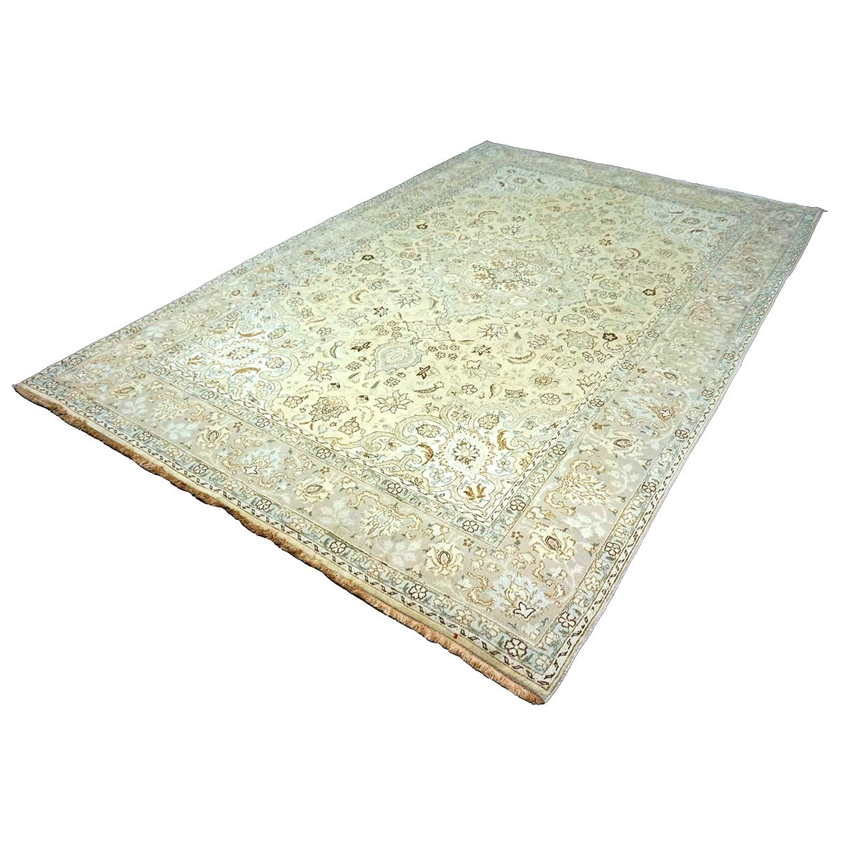Antique Persian Tabriz Wool 6x10 Ivory, Grey & Light Blue Handmade Area Rug #1140393