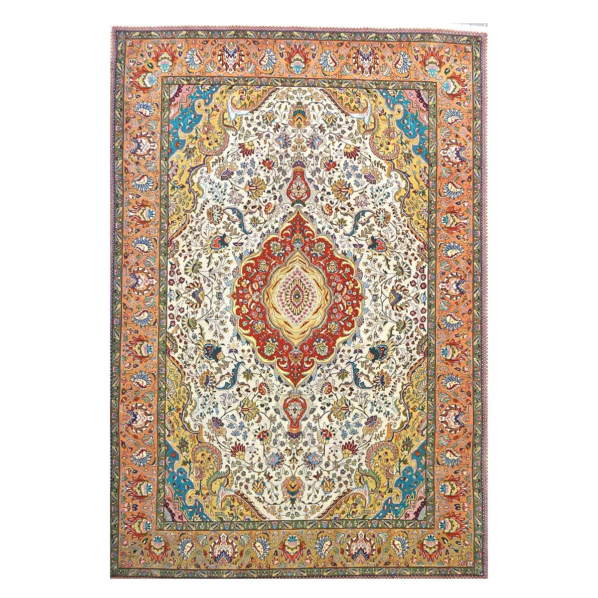 Antique Persian Tabriz Wool 6x10 Ivory, Tan & Rust Handmade Area Rug #1140414