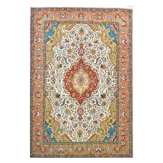 Antique Persian Tabriz Wool 6x10 Ivory, Tan & Rust Handmade Area Rug #1140414