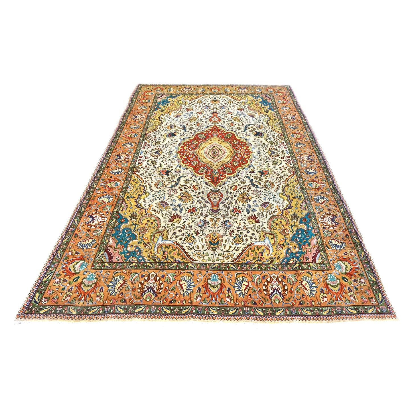 Antique Persian Tabriz Wool 6x10 Ivory, Tan & Rust Handmade Area Rug #1140414