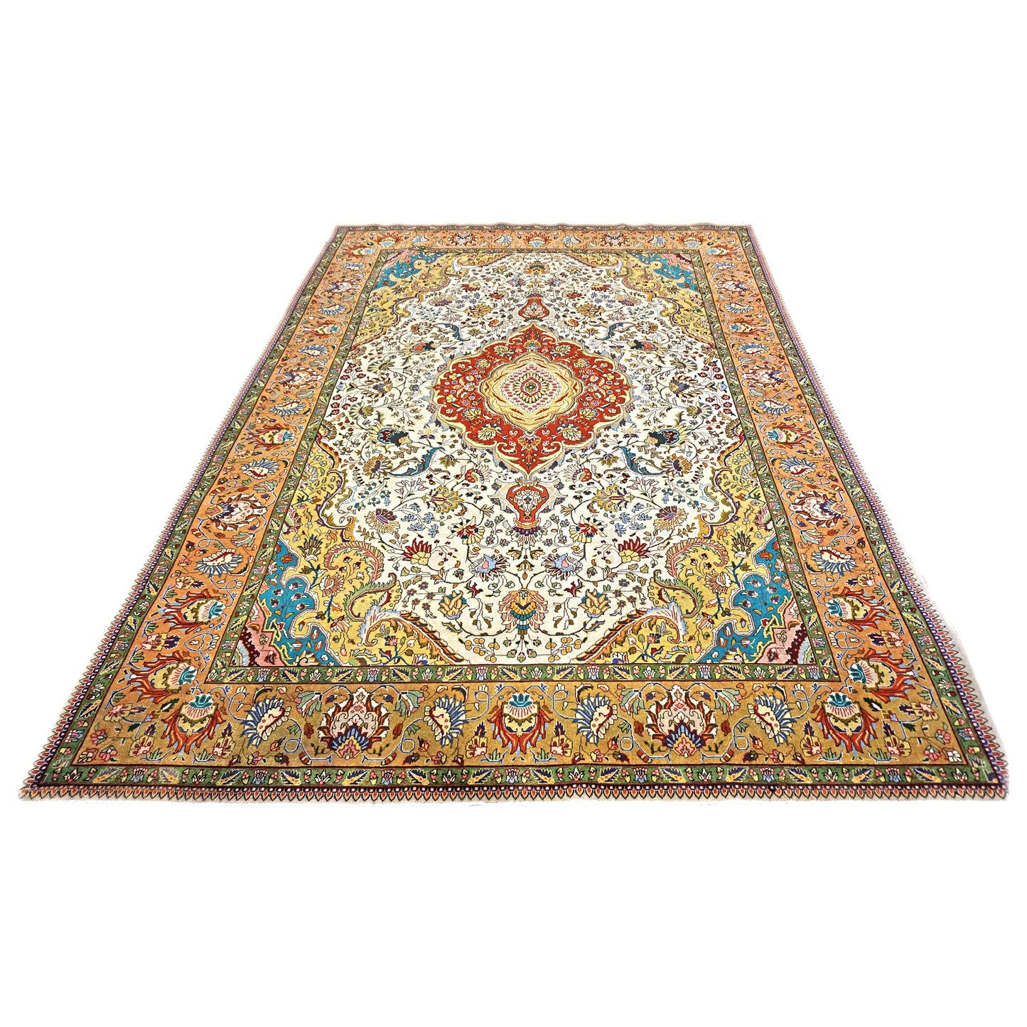 Antique Persian Tabriz Wool 6x10 Ivory, Tan & Rust Handmade Area Rug #1140414