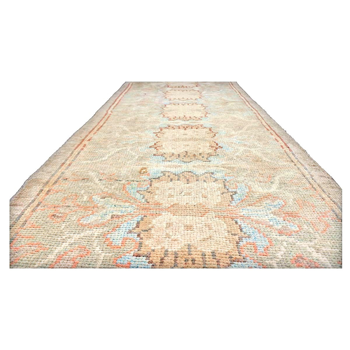 21st Century Turkish Donegal Wool & Hemp 3x10 Taupe, Tan, Blue & Ivory Handmade Runner Rug #1140528
