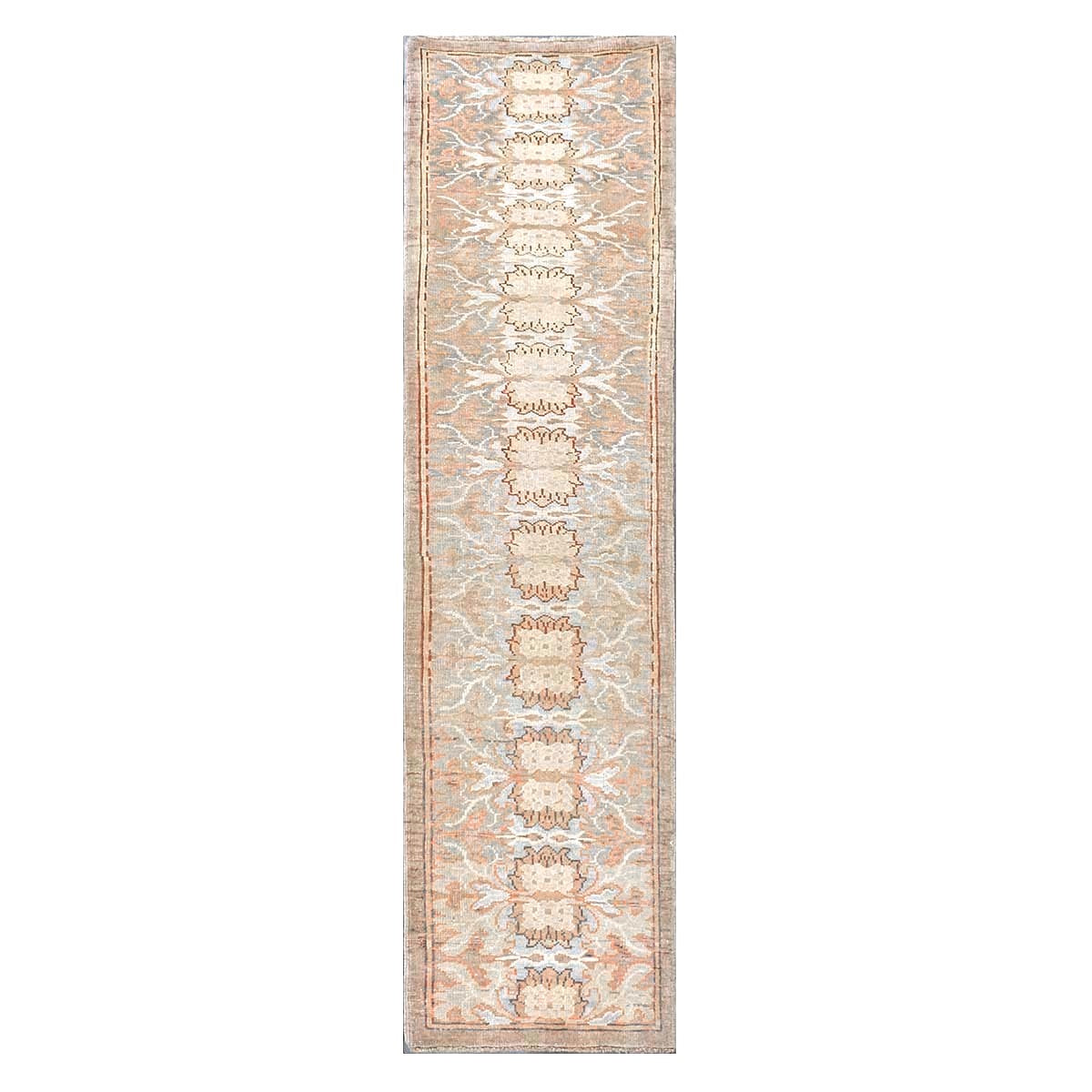21st Century Turkish Donegal Wool & Hemp 3x10 Taupe, Tan, Blue & Ivory Handmade Runner Rug #1140528