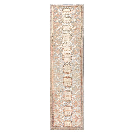21st Century Turkish Donegal Wool & Hemp 3x10 Taupe, Tan, Blue & Ivory Handmade Runner Rug #1140528