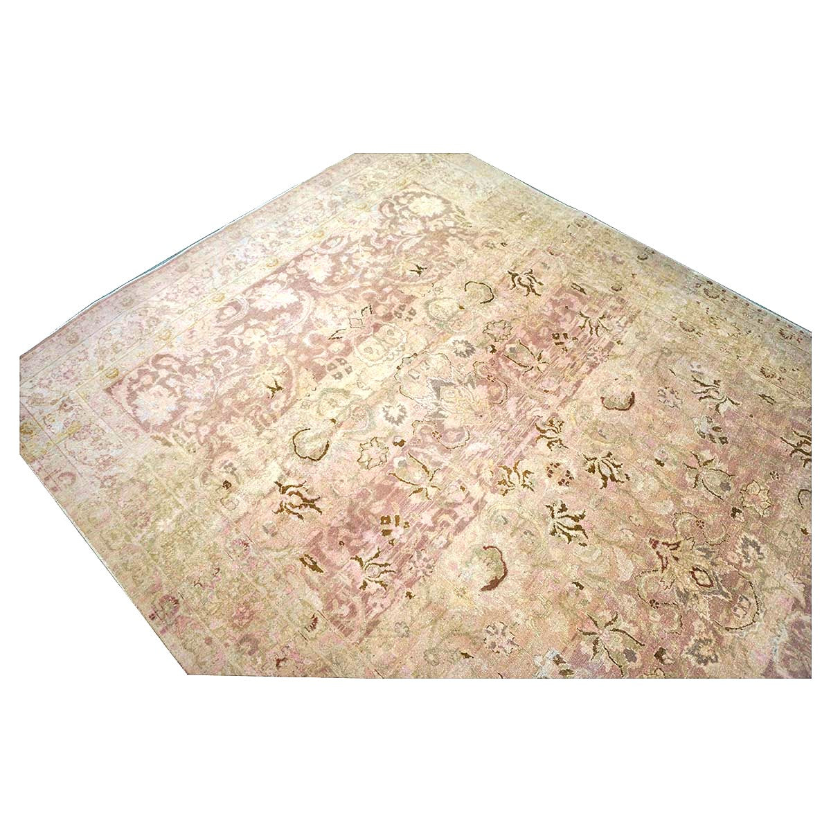 Antique Persian Tabriz Wool 7x10 Tan, Pink & Brown Handmade Area Rug #1140548