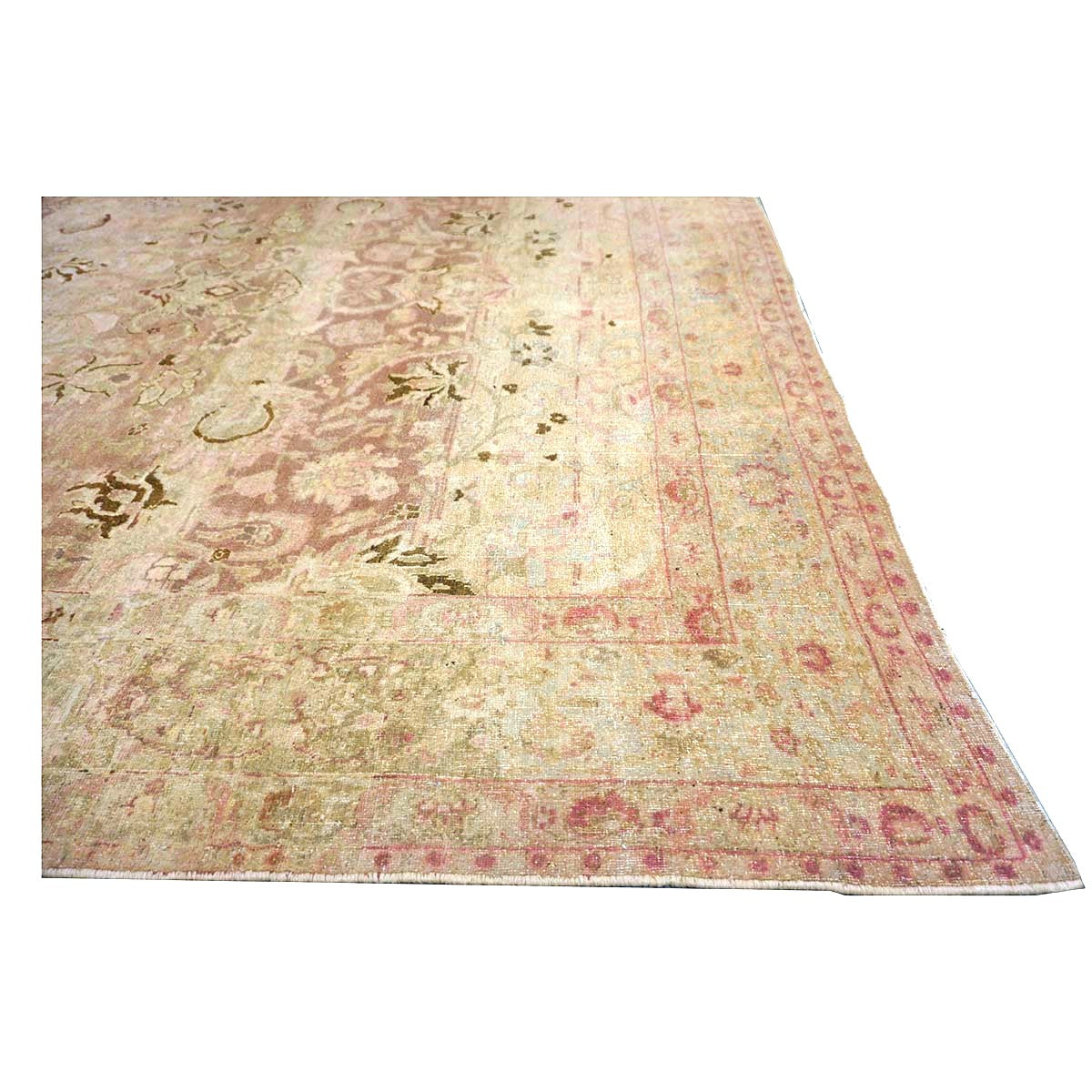 Antique Persian Tabriz Wool 7x10 Tan, Pink & Brown Handmade Area Rug #1140548