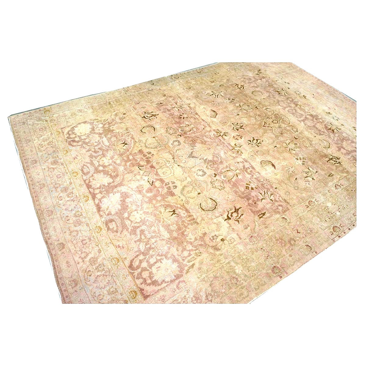 Antique Persian Tabriz Wool 7x10 Tan, Pink & Brown Handmade Area Rug #1140548
