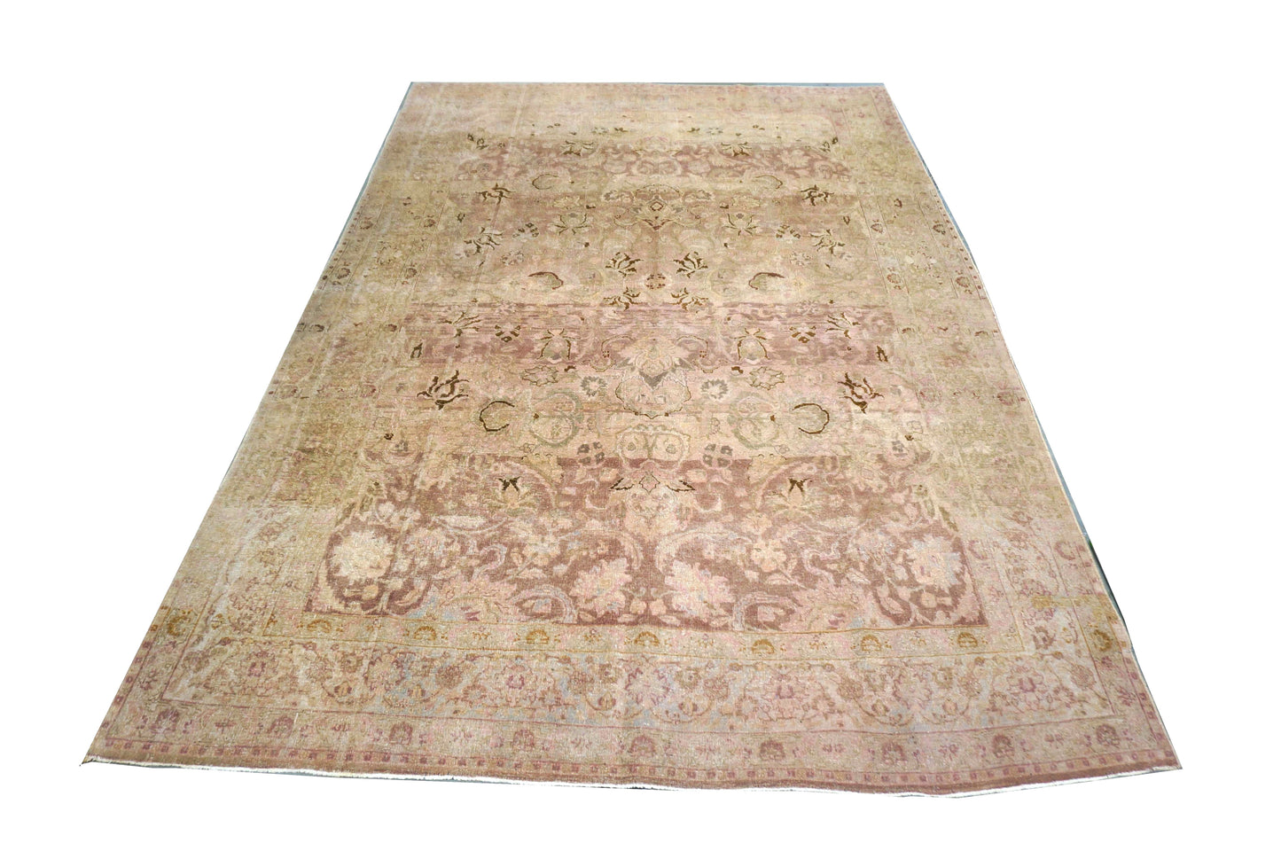Antique Persian Tabriz Wool 7x10 Tan, Pink & Brown Handmade Area Rug #1140548