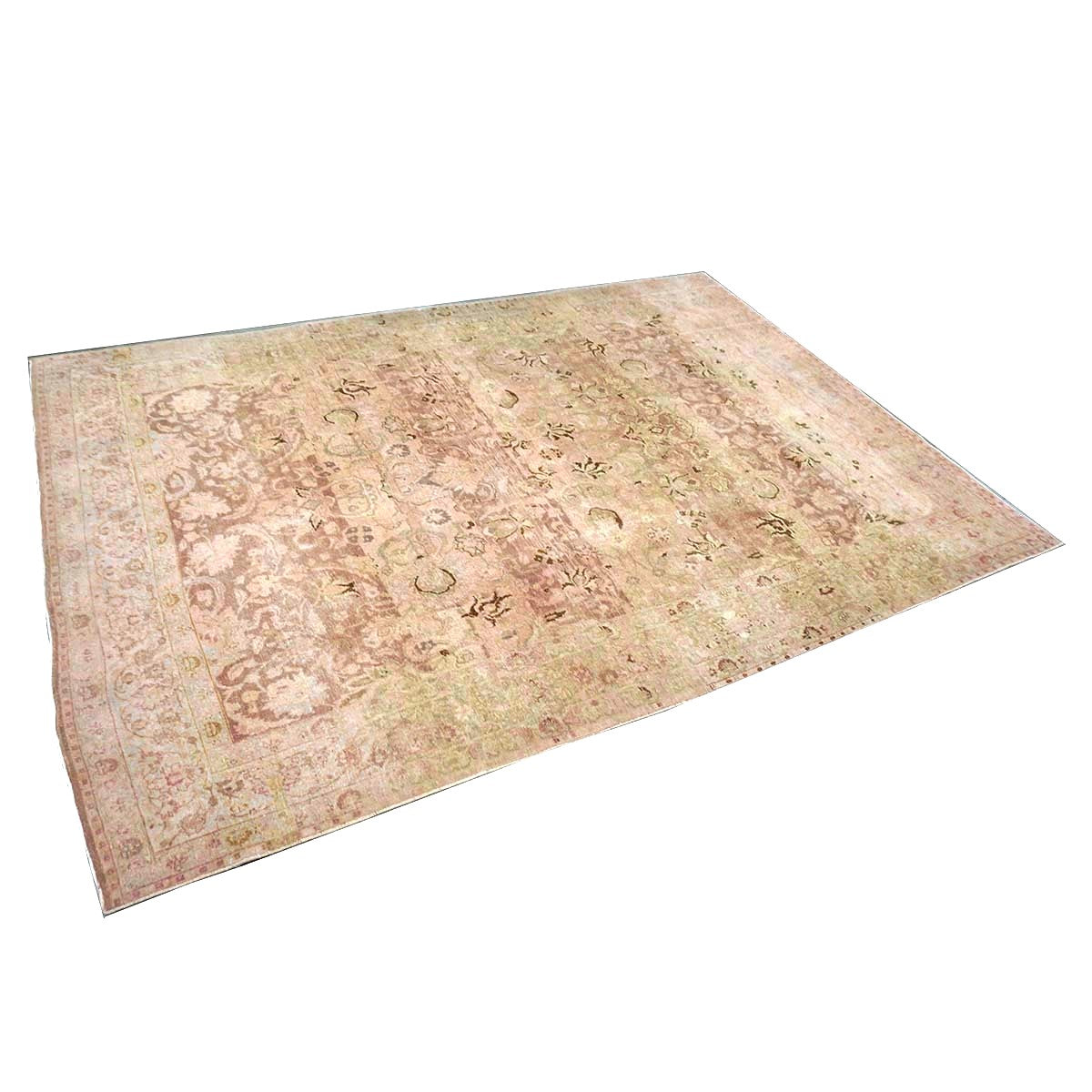 Antique Persian Tabriz Wool 7x10 Tan, Pink & Brown Handmade Area Rug #1140548