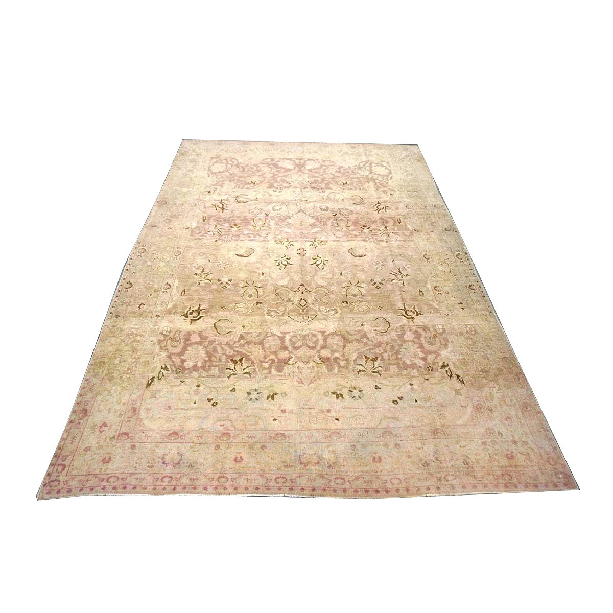 Antique Persian Tabriz Wool 7x10 Tan, Pink & Brown Handmade Area Rug #1140548