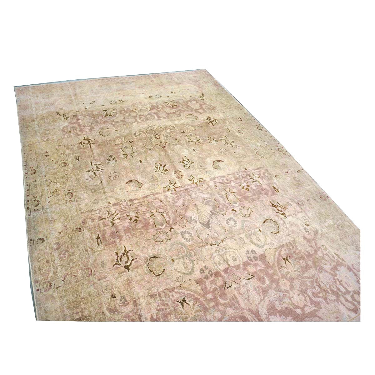 Antique Persian Tabriz Wool 7x10 Tan, Pink & Brown Handmade Area Rug #1140548
