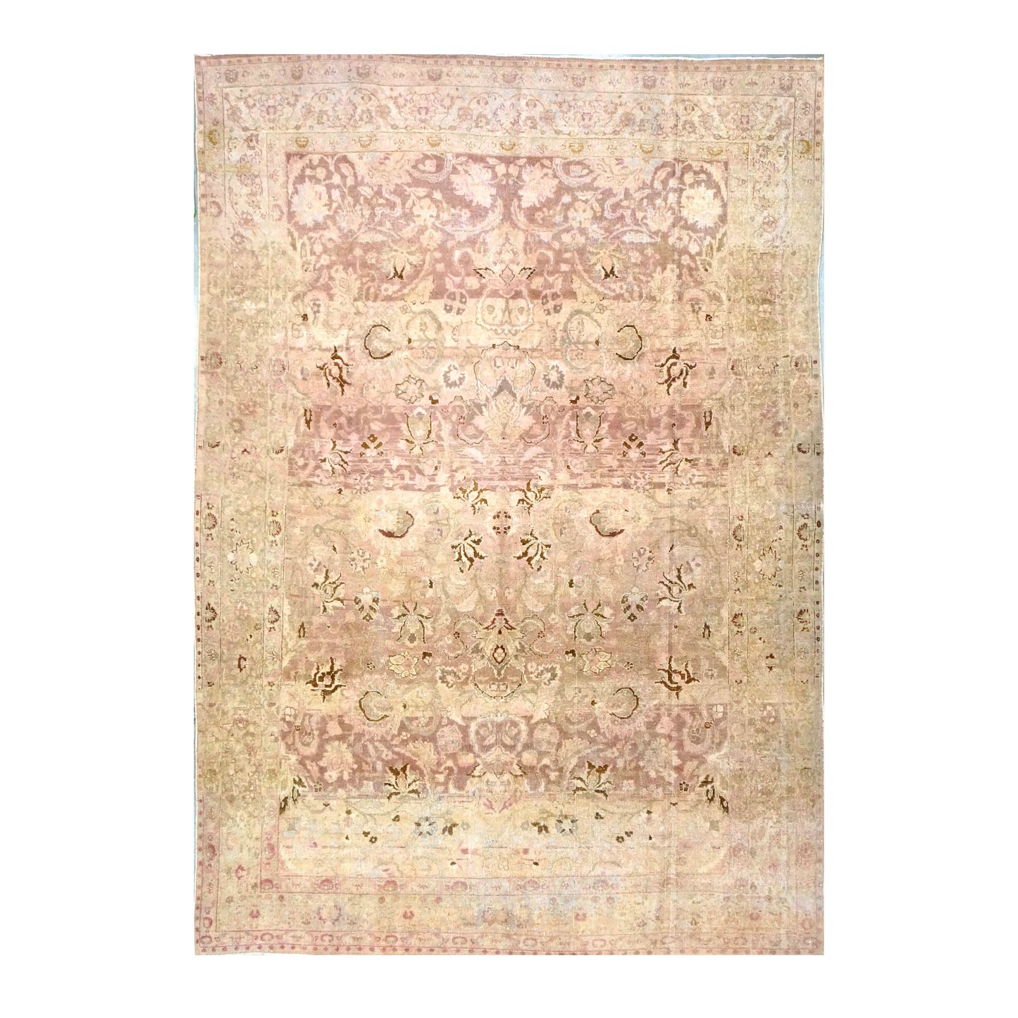 Antique Persian Tabriz Wool 7x10 Tan, Pink & Brown Handmade Area Rug #1140548