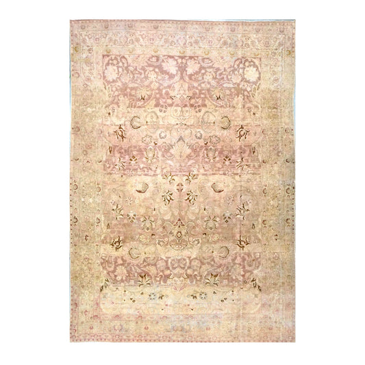 Antique Persian Tabriz Wool 7x10 Tan, Pink & Brown Handmade Area Rug #1140548