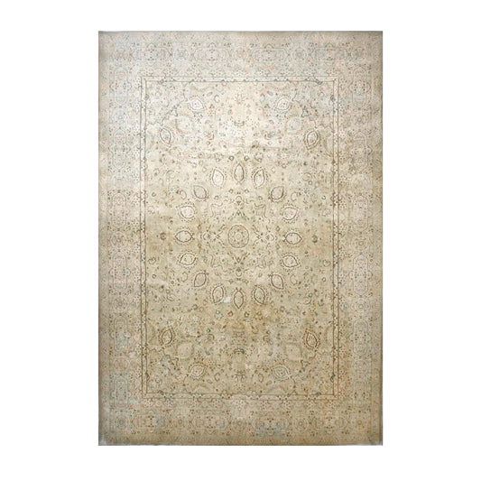 Antique Persian Kerman Wool 10X15 Tan, Gold & Ivory Handmade Area Rug #1140552