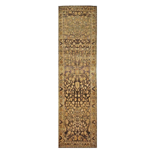Antique Persian Malayer Wool 3x13 Brown & Ivory Handmade Runner Rug #1140569