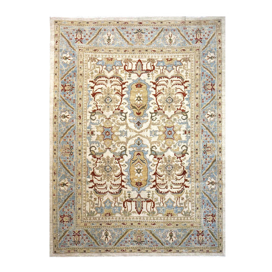 Persian Sultanabad Wool 8x11 Ivory, Blue, Red & Tan Handmade Area Rug #1140622