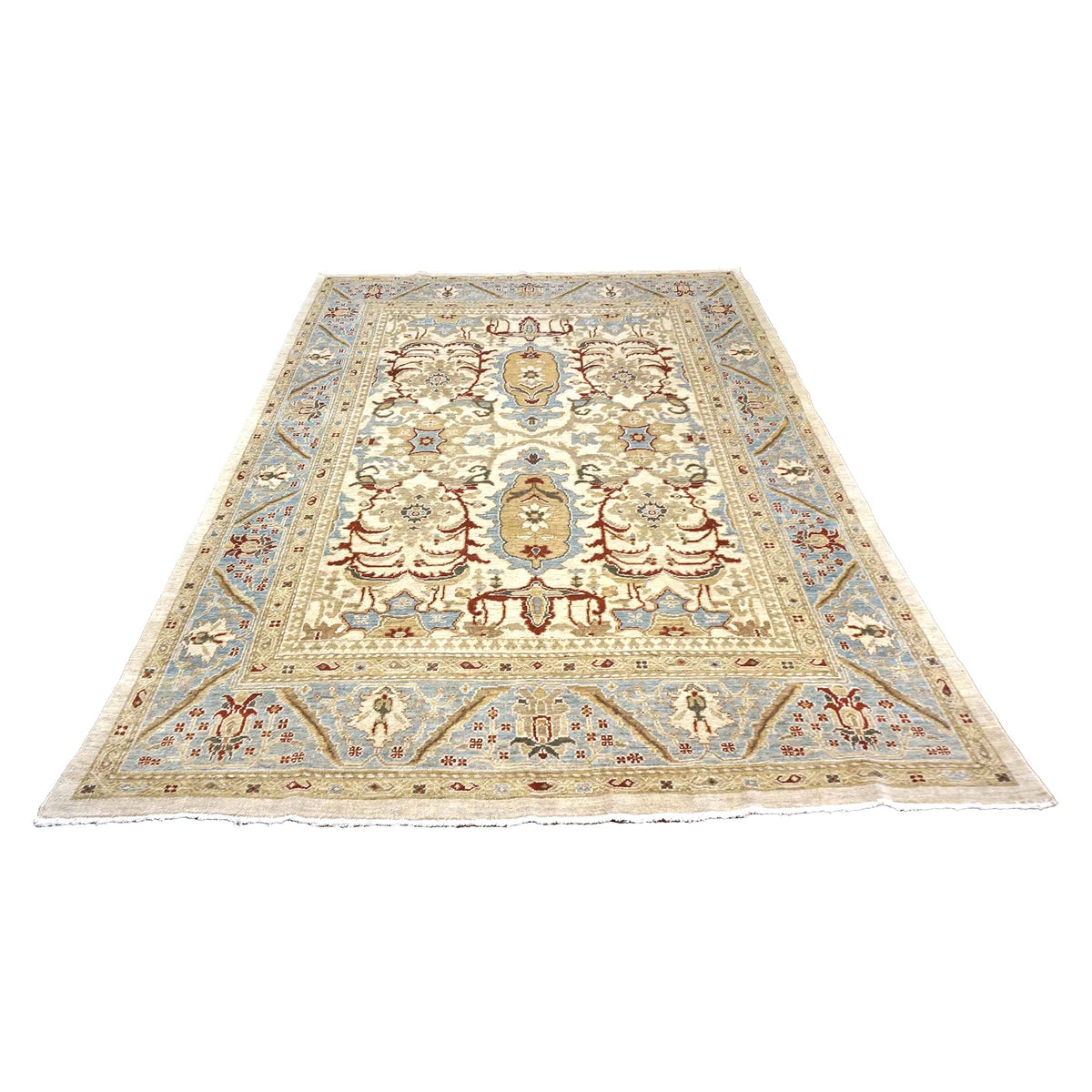 Persian Sultanabad Wool 8x11 Ivory, Blue, Red & Tan Handmade Area Rug #1140622