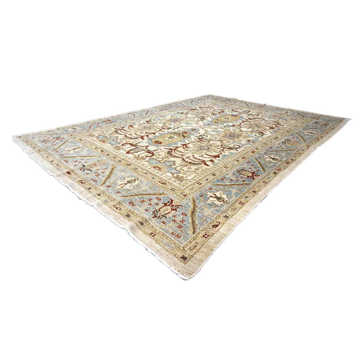 Persian Sultanabad Wool 8x11 Ivory, Blue, Red & Tan Handmade Area Rug #1140622