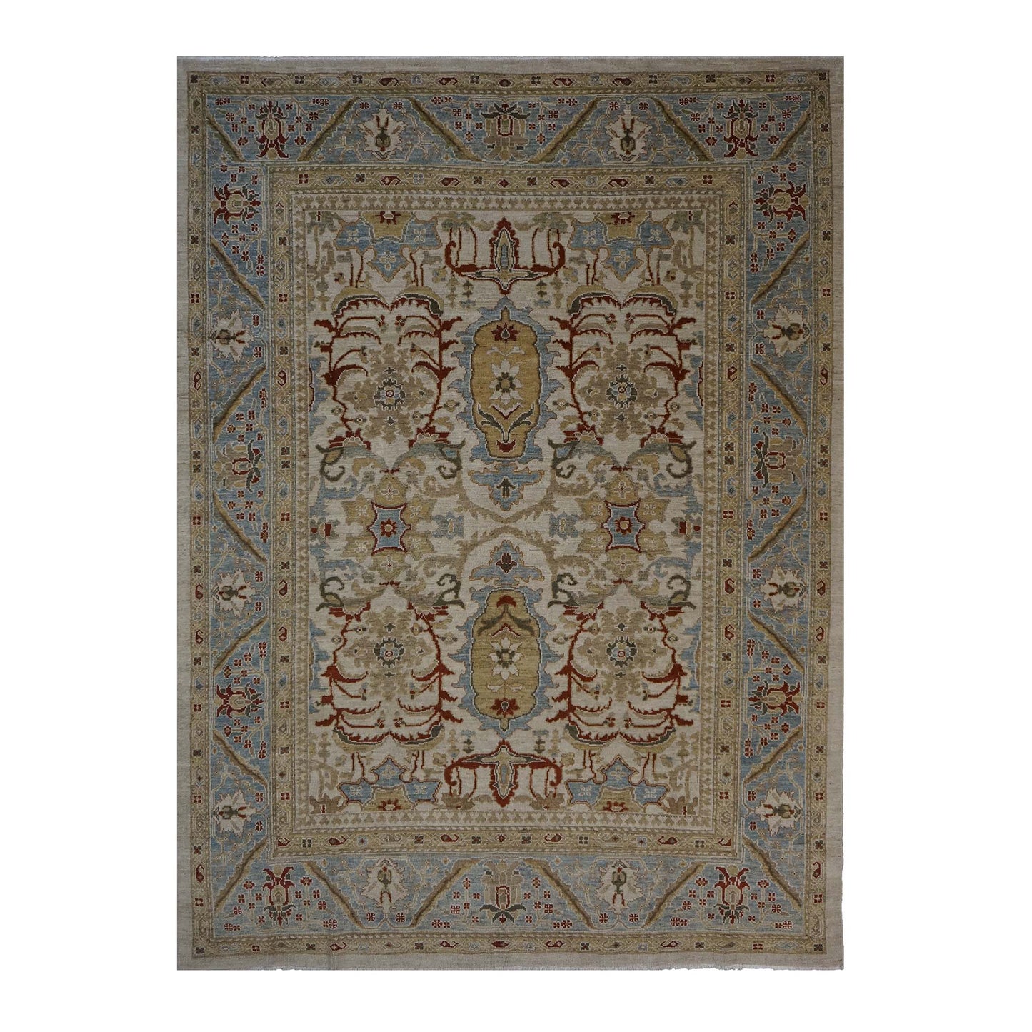 Persian Sultanabad Wool 8x11 Ivory, Blue, Red & Tan Handmade Area Rug #1140622