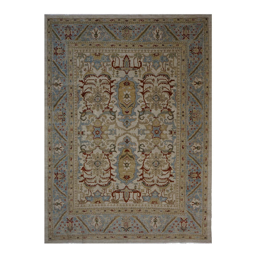 Persian Sultanabad Wool 8x11 Ivory, Blue, Red & Tan Handmade Area Rug #1140622