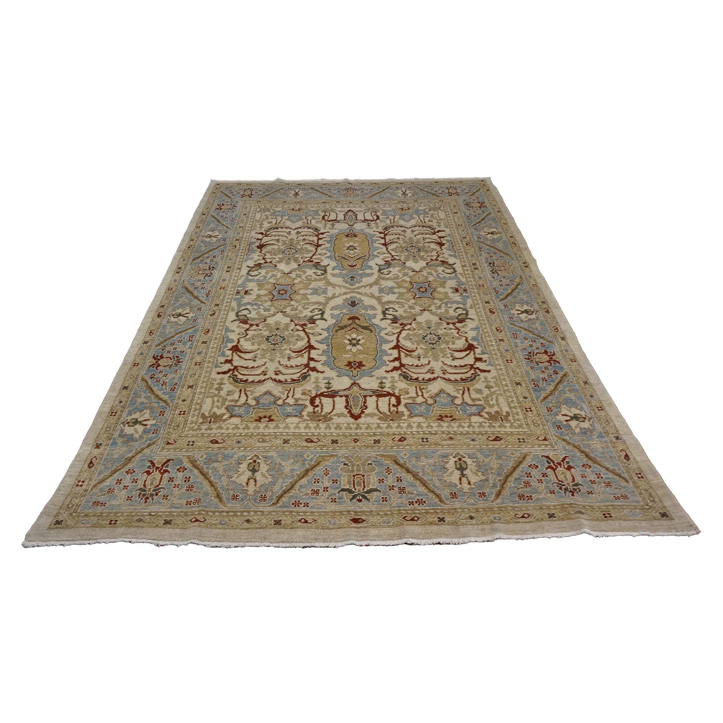 Persian Sultanabad Wool 8x11 Ivory, Blue, Red & Tan Handmade Area Rug #1140622