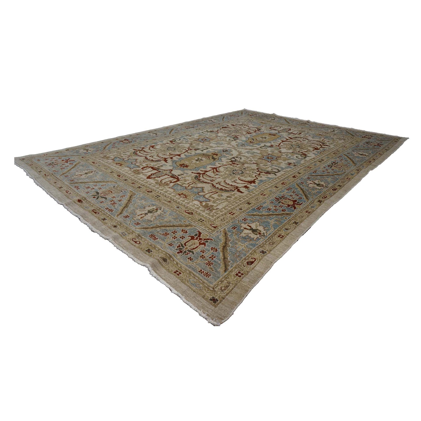 Persian Sultanabad Wool 8x11 Ivory, Blue, Red & Tan Handmade Area Rug #1140622