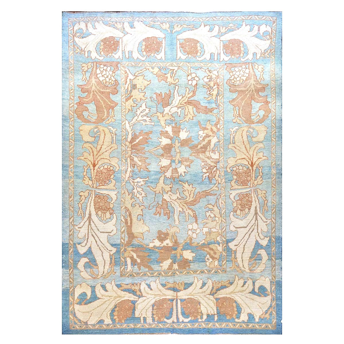 21st Century Turkish Donegal Oushak Hemp and Wool 8x11 Blue, Ivory, & Clay Handmade Area Rug #1140682
