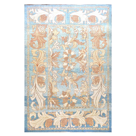 21st Century Turkish Donegal Oushak Hemp and Wool 8x11 Blue, Ivory, & Clay Handmade Area Rug #1140682