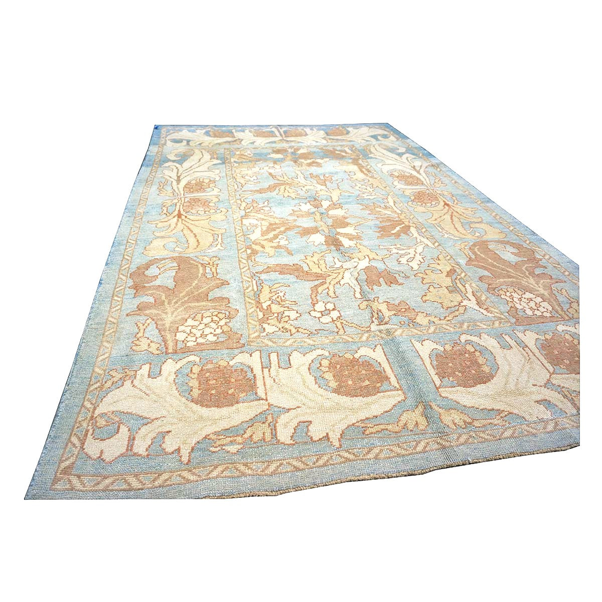 21st Century Turkish Donegal Oushak Hemp and Wool 8x11 Blue, Ivory, & Clay Handmade Area Rug #1140682