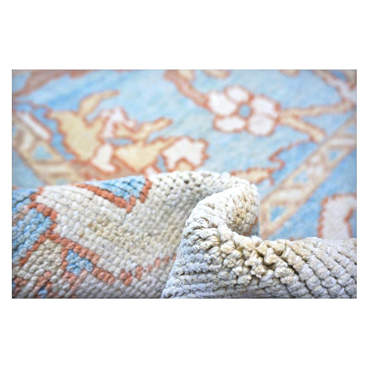21st Century Turkish Donegal Oushak Hemp and Wool 8x11 Blue, Ivory, & Clay Handmade Area Rug #1140682