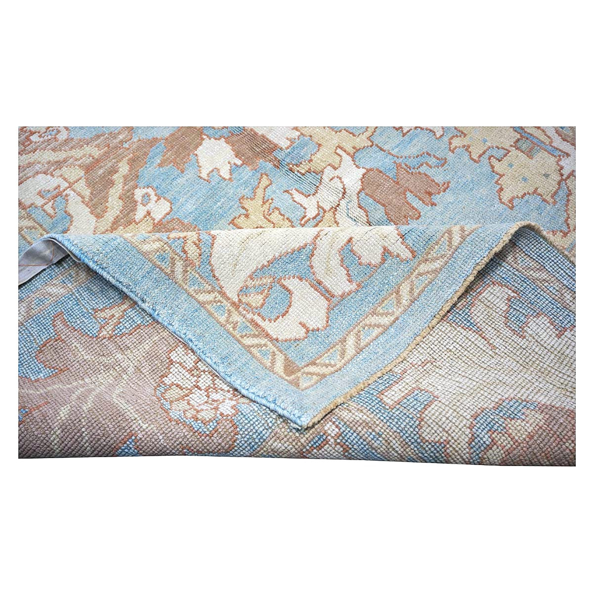 21st Century Turkish Donegal Oushak Hemp and Wool 8x11 Blue, Ivory, & Clay Handmade Area Rug #1140682