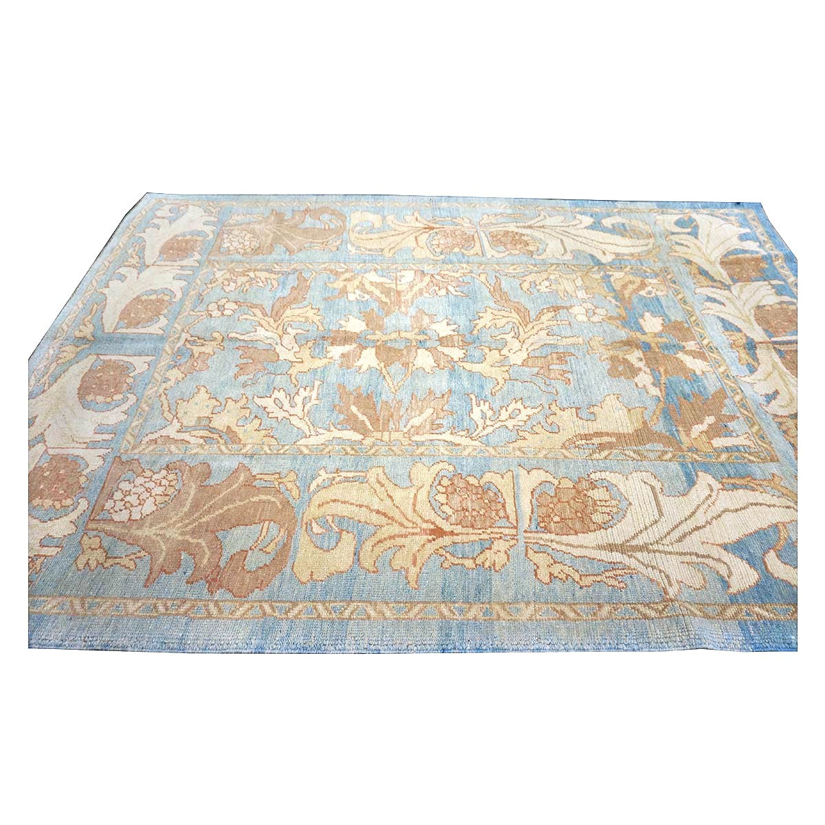 21st Century Turkish Donegal Oushak Hemp and Wool 8x11 Blue, Ivory, & Clay Handmade Area Rug #1140682