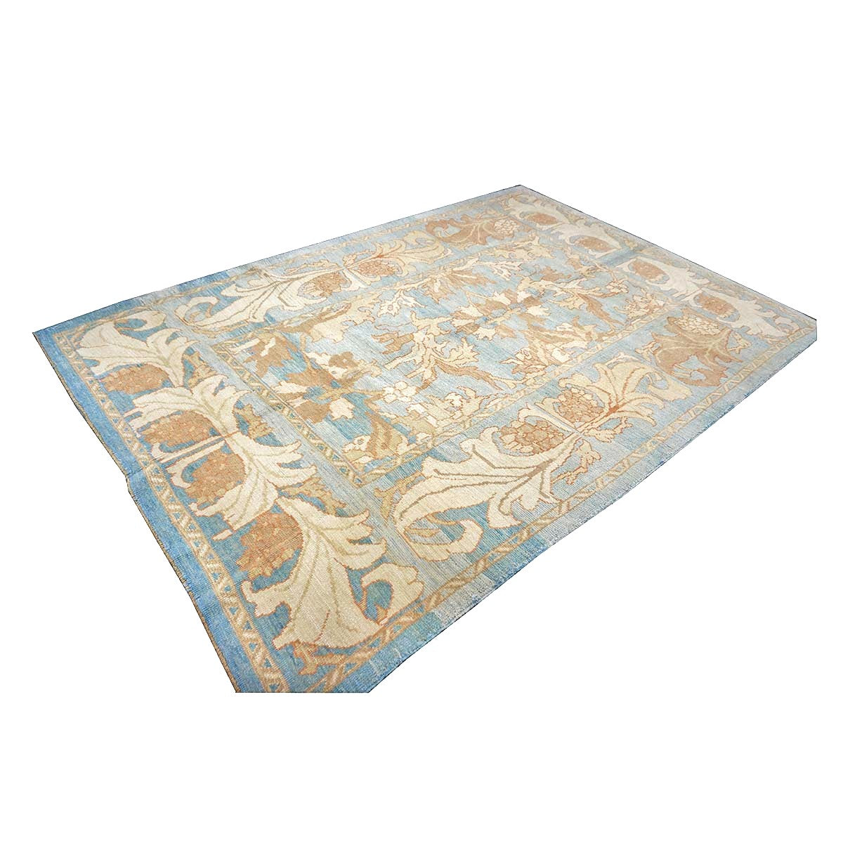 21st Century Turkish Donegal Oushak Hemp and Wool 8x11 Blue, Ivory, & Clay Handmade Area Rug #1140682