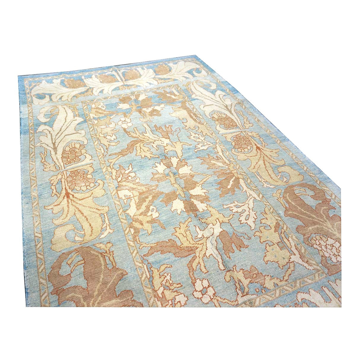 21st Century Turkish Donegal Oushak Hemp and Wool 8x11 Blue, Ivory, & Clay Handmade Area Rug #1140682