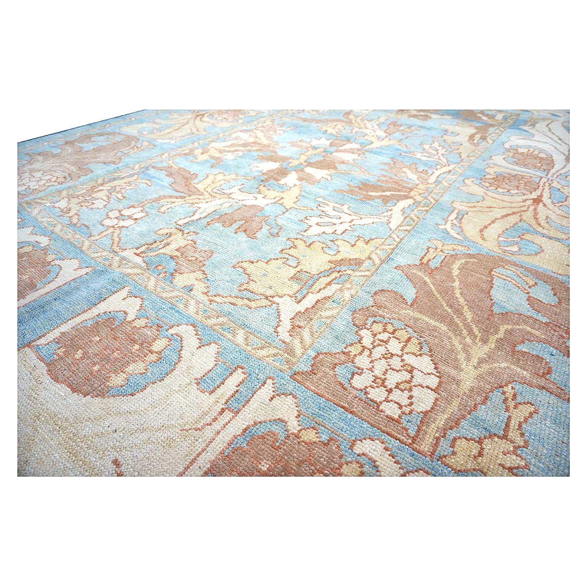 21st Century Turkish Donegal Oushak Hemp and Wool 8x11 Blue, Ivory, & Clay Handmade Area Rug #1140682