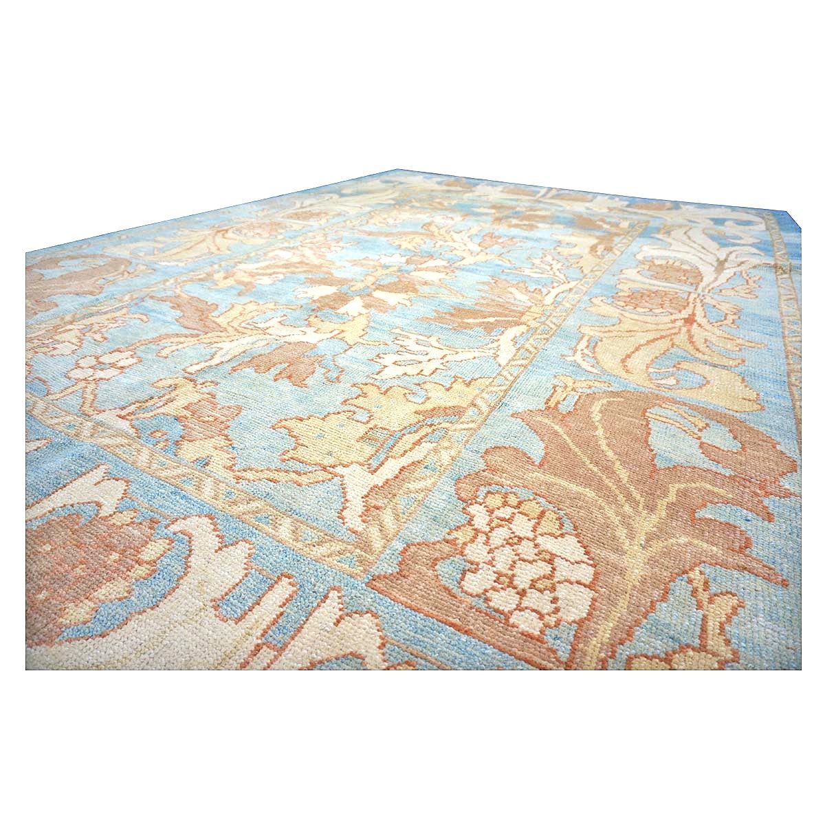 21st Century Turkish Donegal Oushak Hemp and Wool 8x11 Blue, Ivory, & Clay Handmade Area Rug #1140682