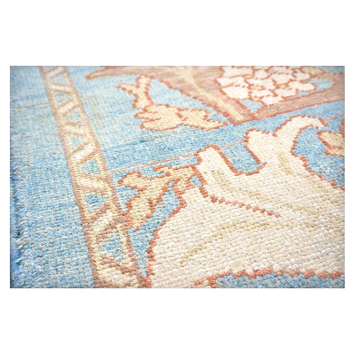 21st Century Turkish Donegal Oushak Hemp and Wool 8x11 Blue, Ivory, & Clay Handmade Area Rug #1140682