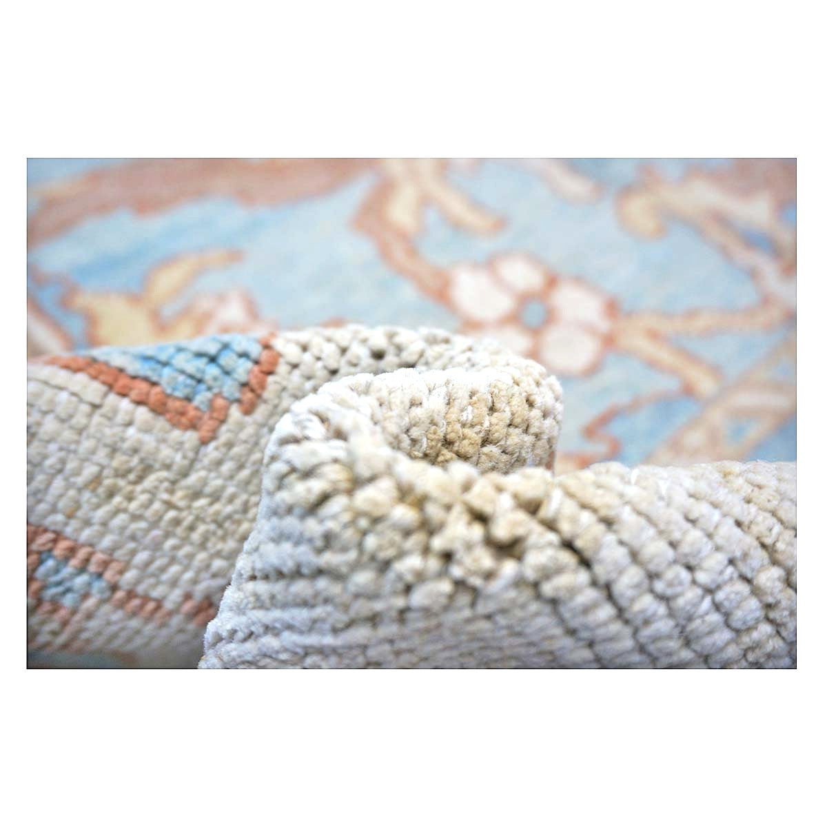 21st Century Turkish Donegal Oushak Hemp and Wool 8x11 Blue, Ivory, & Clay Handmade Area Rug #1140682