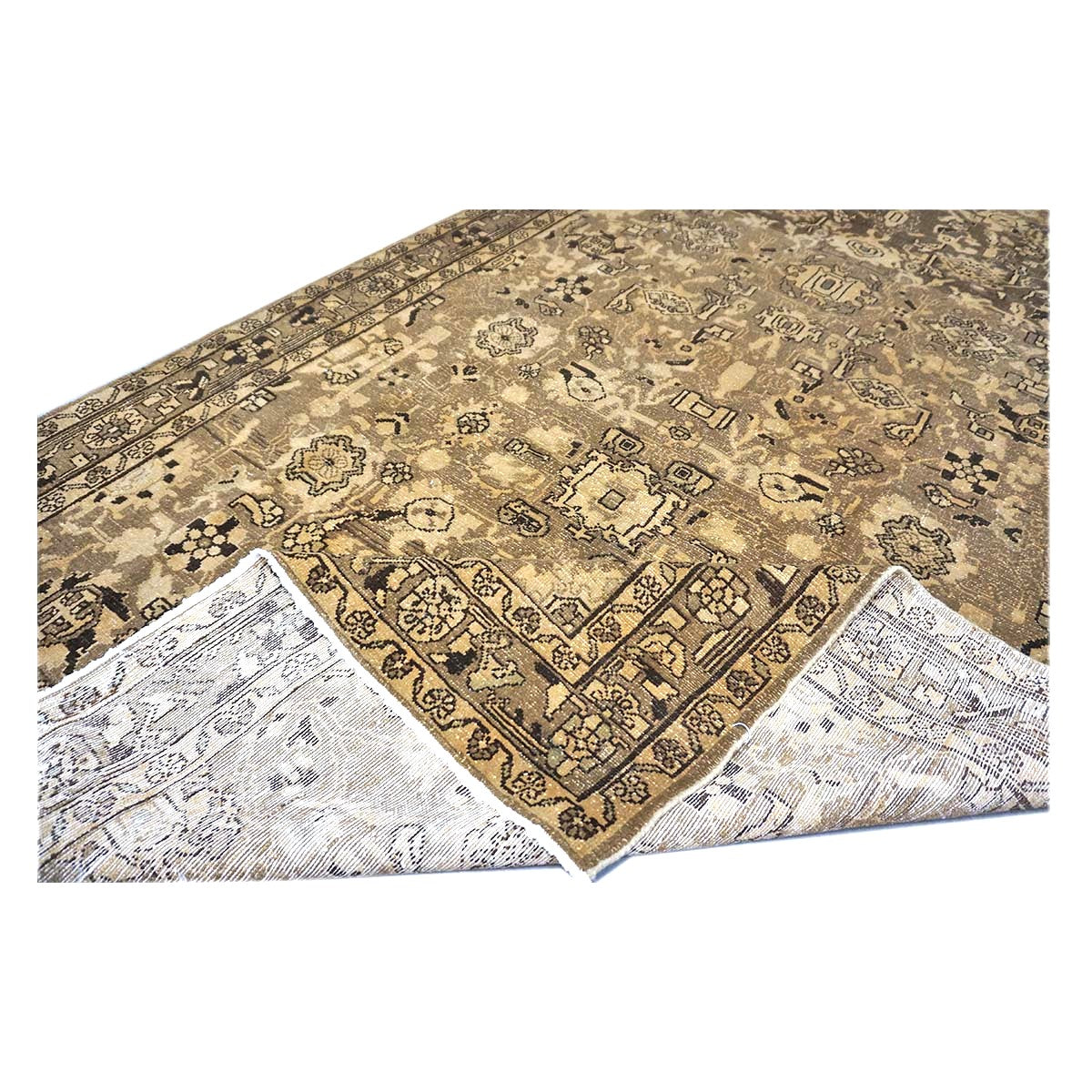 Antique Persian Malayer Wool 5x10 Ivory, Taupe & Black Handmade Gallery Rug #1140703