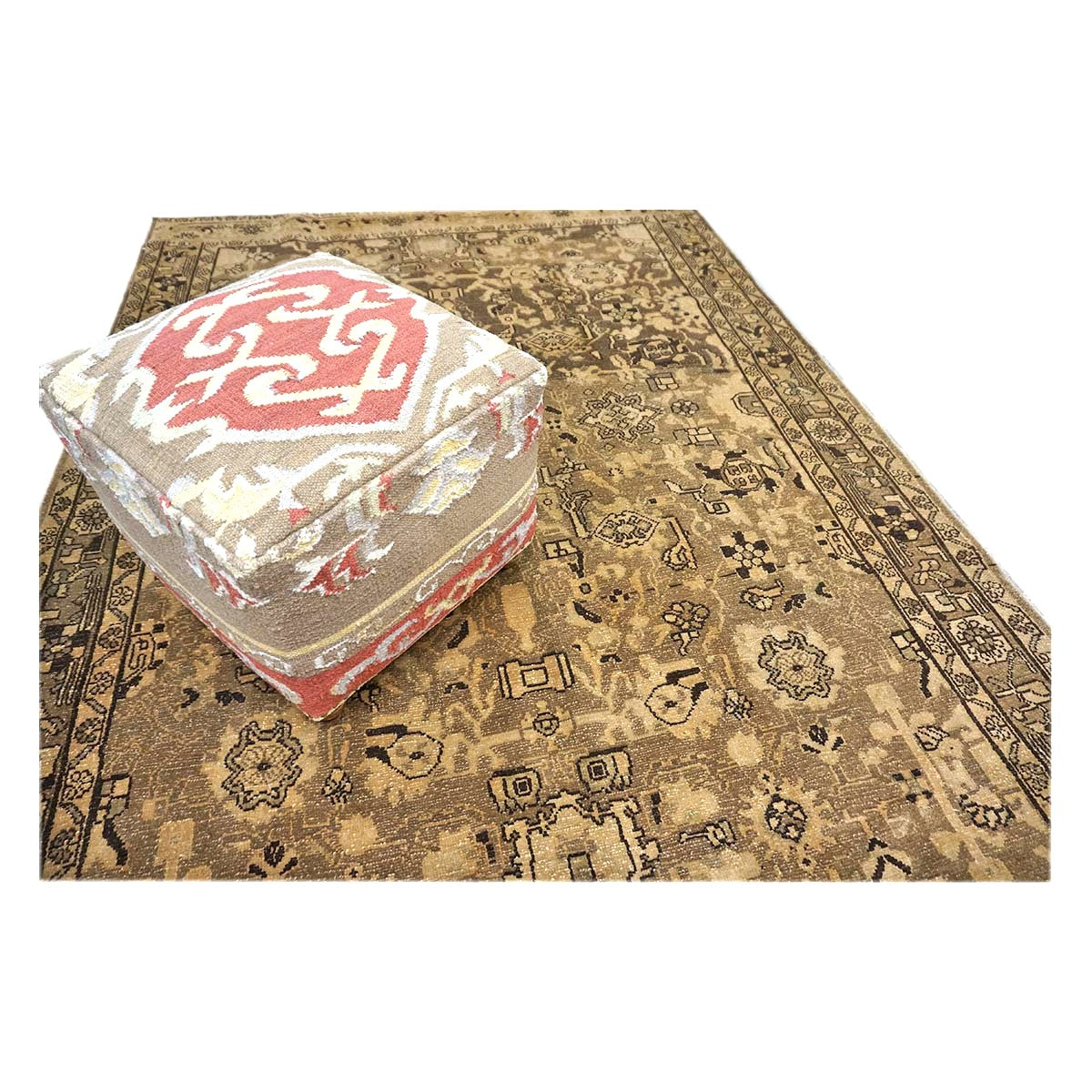 Antique Persian Malayer Wool 5x10 Ivory, Taupe & Black Handmade Gallery Rug #1140703