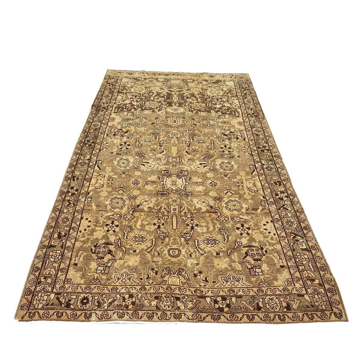 Antique Persian Malayer Wool 5x10 Ivory, Taupe & Black Handmade Gallery Rug #1140703