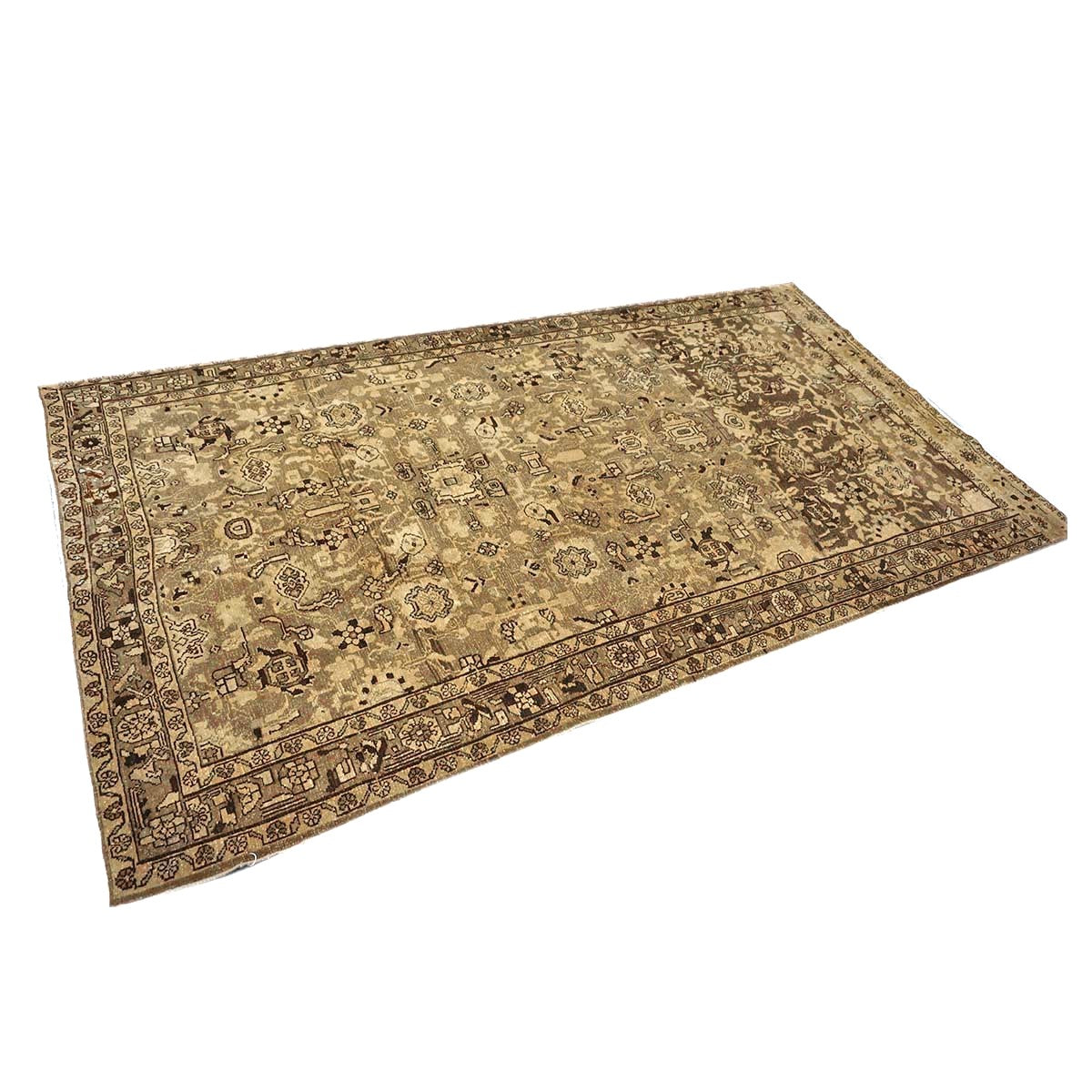 Antique Persian Malayer Wool 5x10 Ivory, Taupe & Black Handmade Gallery Rug #1140703