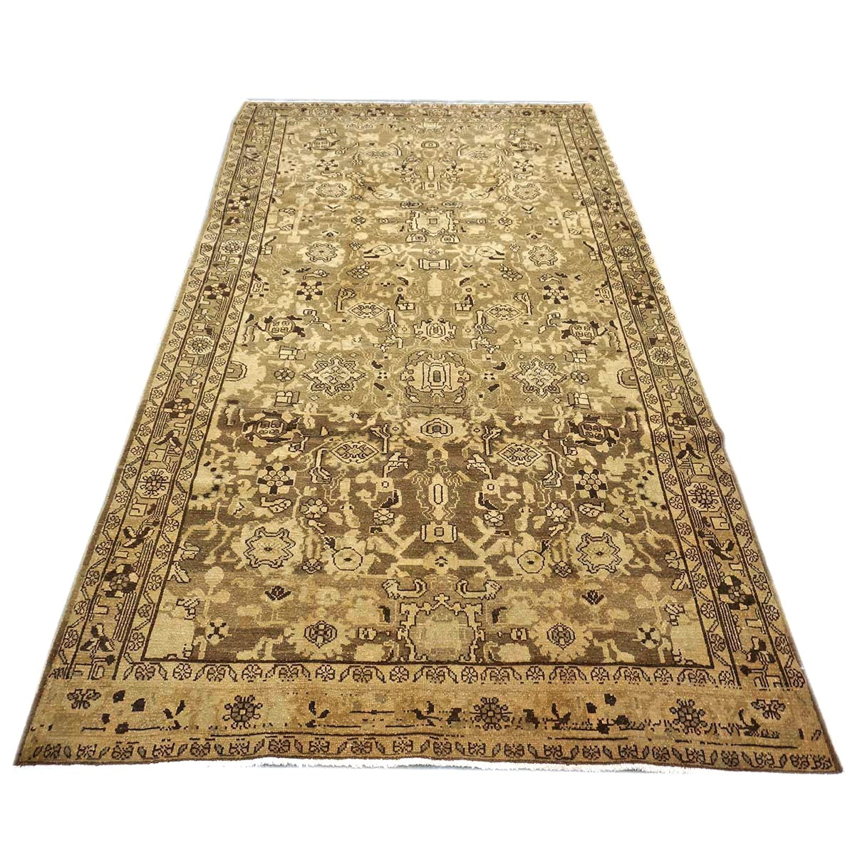 Antique Persian Malayer Wool 5x10 Ivory, Taupe & Black Handmade Gallery Rug #1140703