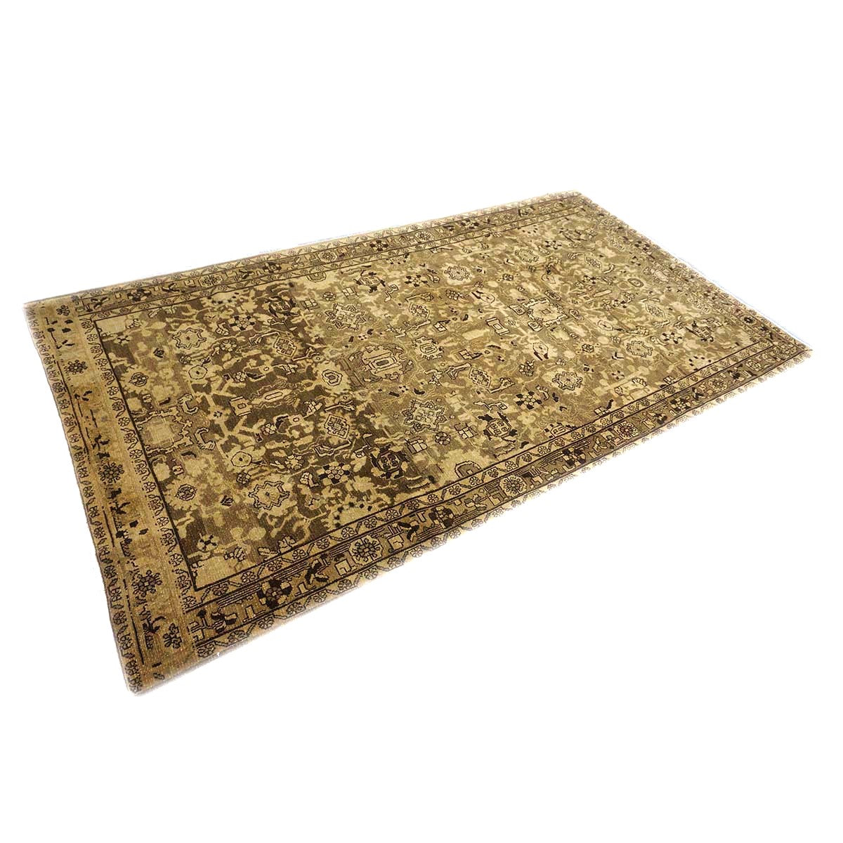 Antique Persian Malayer Wool 5x10 Ivory, Taupe & Black Handmade Gallery Rug #1140703