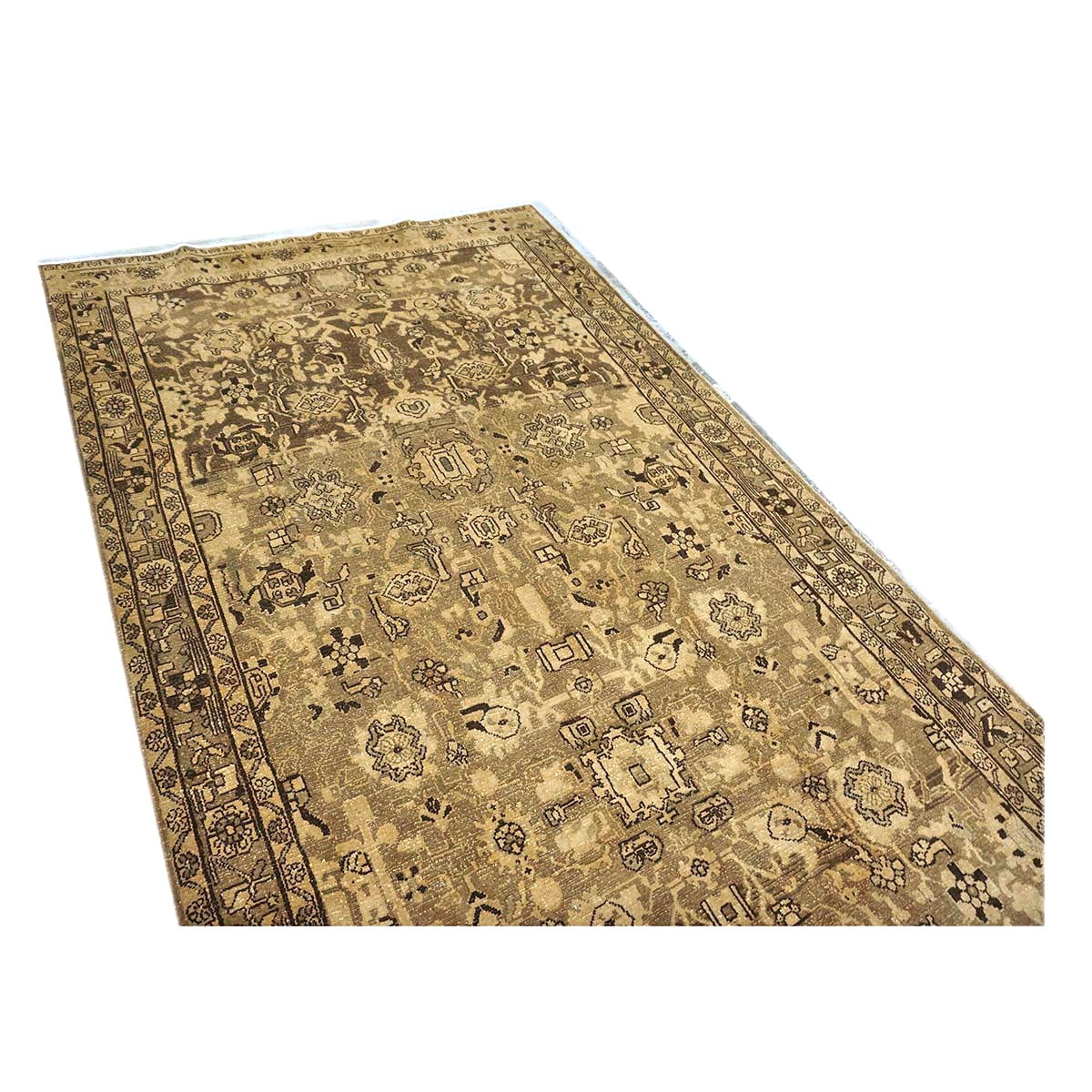 Antique Persian Malayer Wool 5x10 Ivory, Taupe & Black Handmade Gallery Rug #1140703