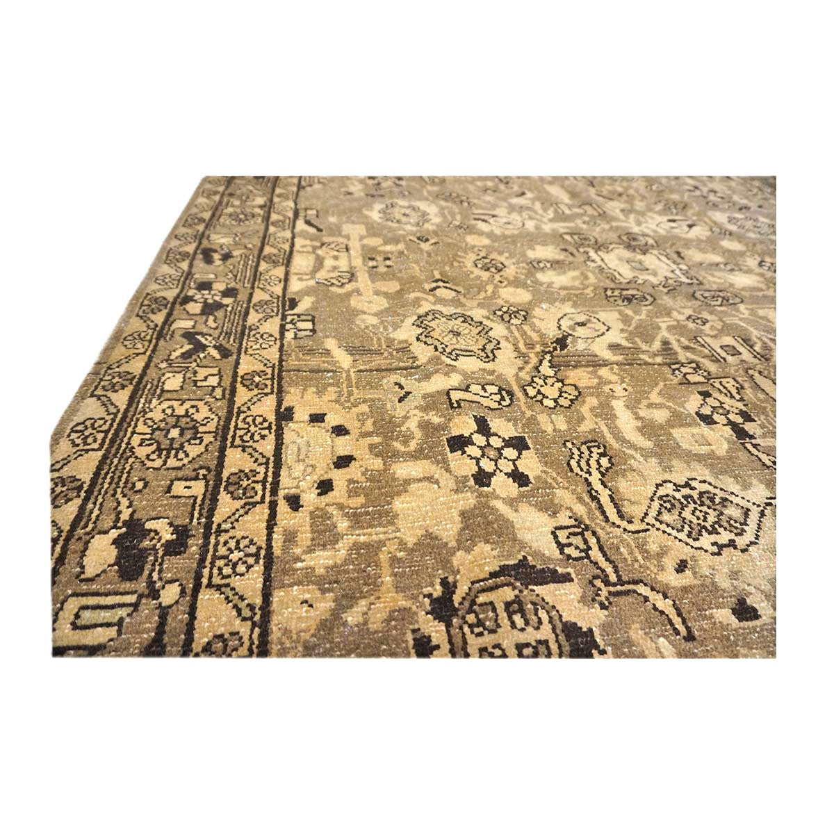 Antique Persian Malayer Wool 5x10 Ivory, Taupe & Black Handmade Gallery Rug #1140703