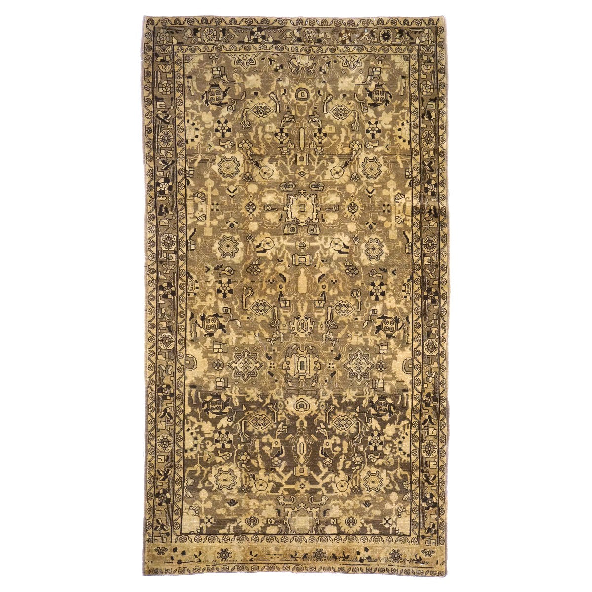 Antique Persian Malayer Wool 5x10 Ivory, Taupe & Black Handmade Gallery Rug #1140703