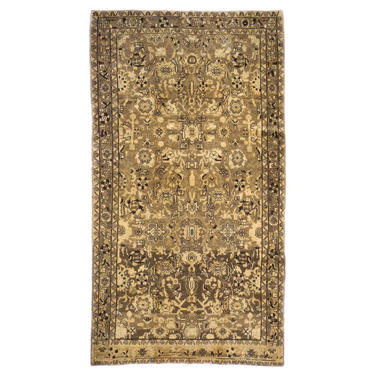 Antique Persian Malayer Wool 5x10 Ivory, Taupe & Black Handmade Gallery Rug #1140703