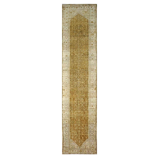 Antique Persian Malayer Wool 3x15 Camel & Ivory Handmade Runner Rug #1140727